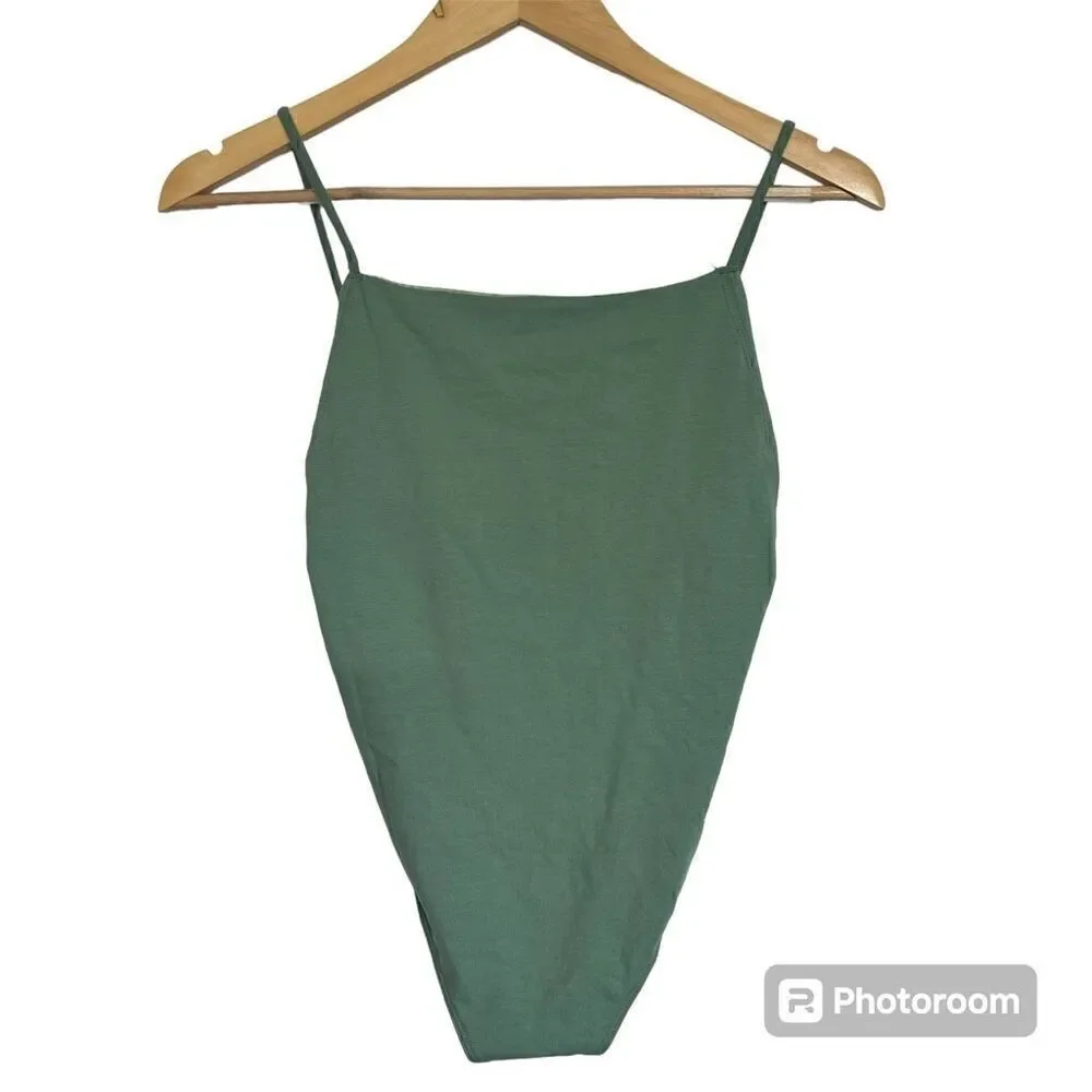 Free people bodysuit square neck green medium new